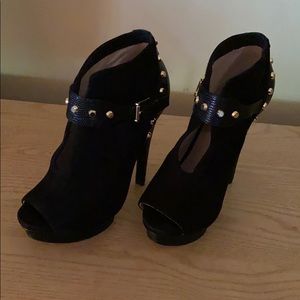 Black suede Michael Kors ankle peep toe bootie